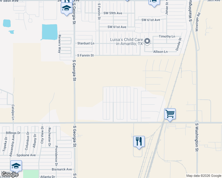 map of restaurants, bars, coffee shops, grocery stores, and more near 6905 Explorer Trail in Amarillo