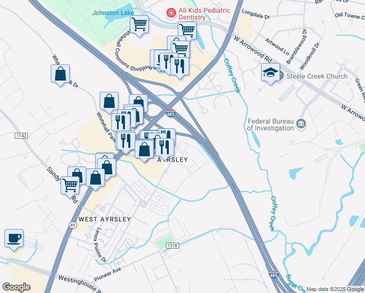 map of restaurants, bars, coffee shops, grocery stores, and more near 9101 Kings Parade Boulevard in Charlotte