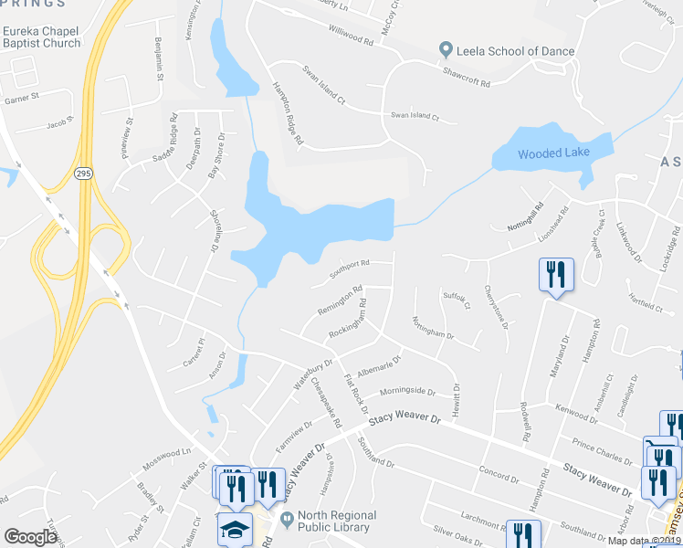 map of restaurants, bars, coffee shops, grocery stores, and more near 5203 Southport Road in Fayetteville