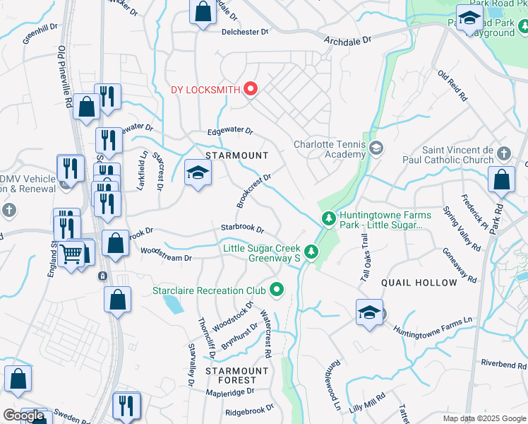 map of restaurants, bars, coffee shops, grocery stores, and more near 1934 Brookdale Avenue in Charlotte