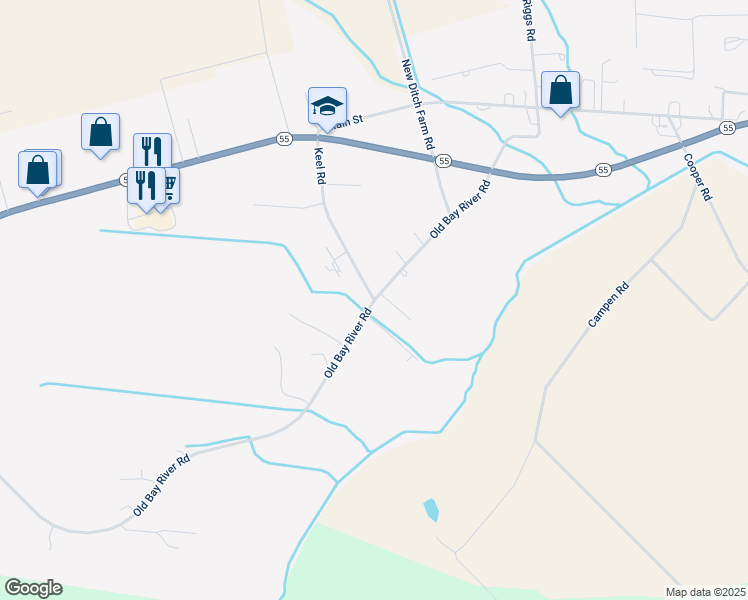 map of restaurants, bars, coffee shops, grocery stores, and more near Old Bay River Road in Alliance