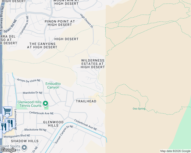 map of restaurants, bars, coffee shops, grocery stores, and more near 13523 Embudito View Court Northeast in Albuquerque