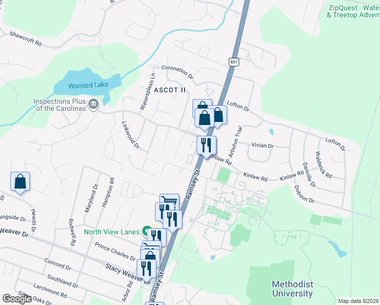 map of restaurants, bars, coffee shops, grocery stores, and more near 183 Aloha Drive in Fayetteville