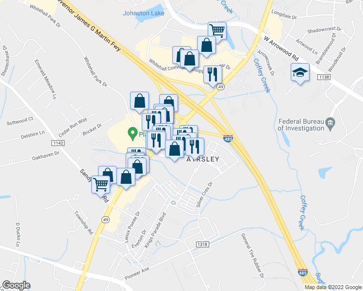 map of restaurants, bars, coffee shops, grocery stores, and more near 9110 Kings Parade Boulevard in Charlotte