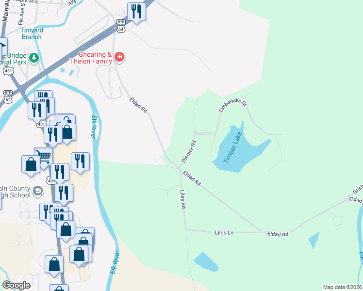 map of restaurants, bars, coffee shops, grocery stores, and more near 12 Diemer Road in Fayetteville