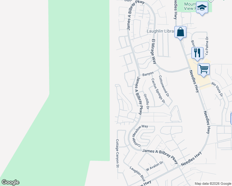 map of restaurants, bars, coffee shops, grocery stores, and more near 3183 Partridge Run Street in Laughlin