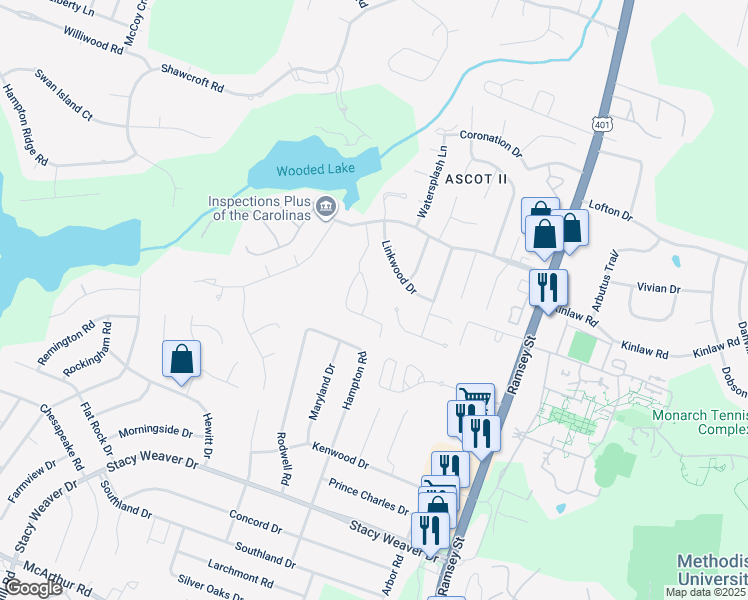 map of restaurants, bars, coffee shops, grocery stores, and more near 412 Bubble Creek Court in Fayetteville