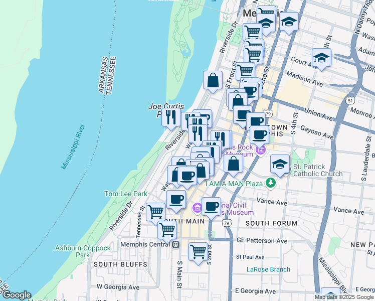 map of restaurants, bars, coffee shops, grocery stores, and more near 37 East Pontotoc Avenue in Memphis