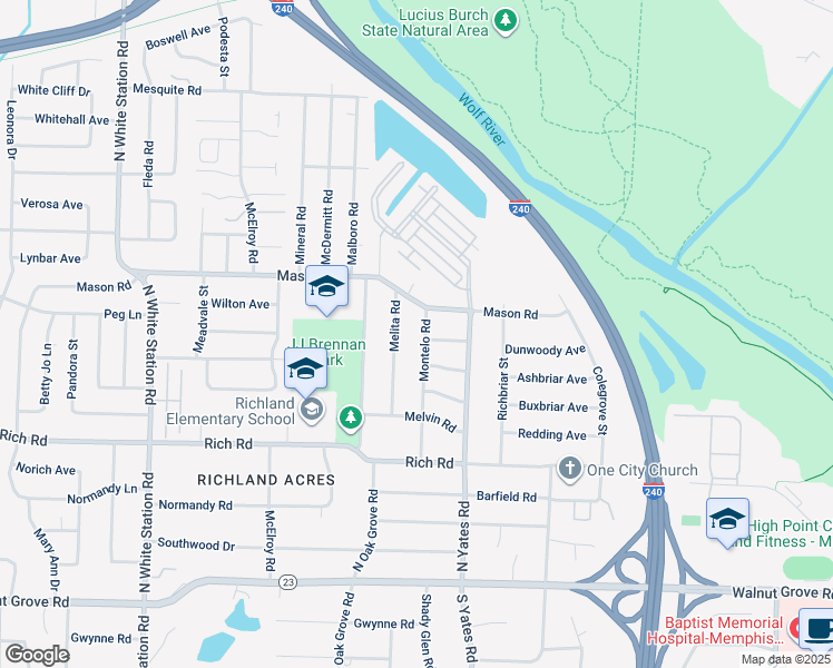 map of restaurants, bars, coffee shops, grocery stores, and more near 289 Montelo Road in Memphis