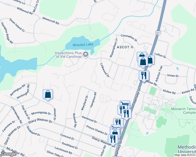 map of restaurants, bars, coffee shops, grocery stores, and more near 412 Bubble Creek Court in Fayetteville