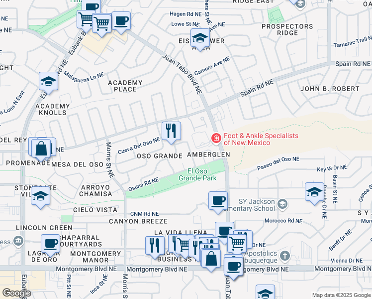 map of restaurants, bars, coffee shops, grocery stores, and more near 5009 Edwards Drive Northeast in Albuquerque