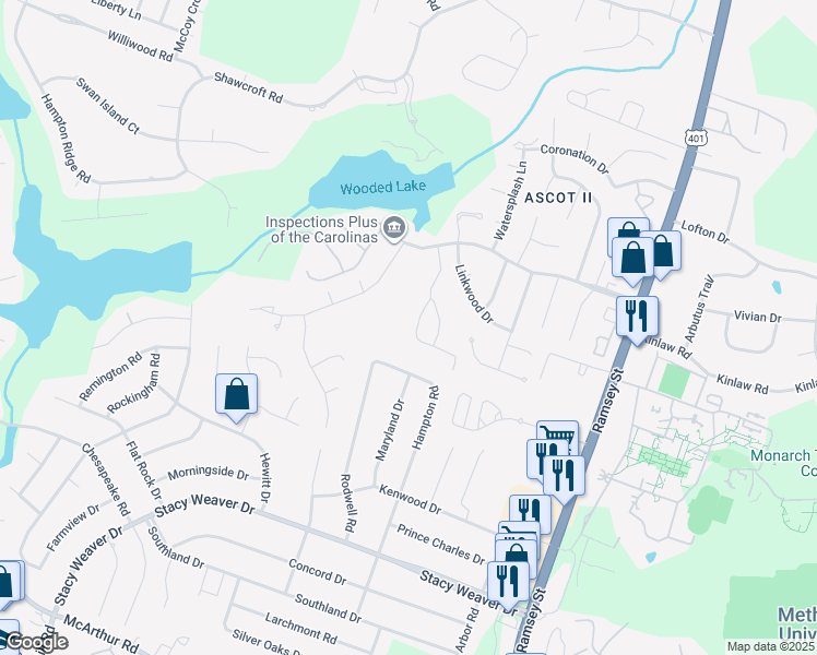 map of restaurants, bars, coffee shops, grocery stores, and more near 350 Bubble Creek Court in Fayetteville