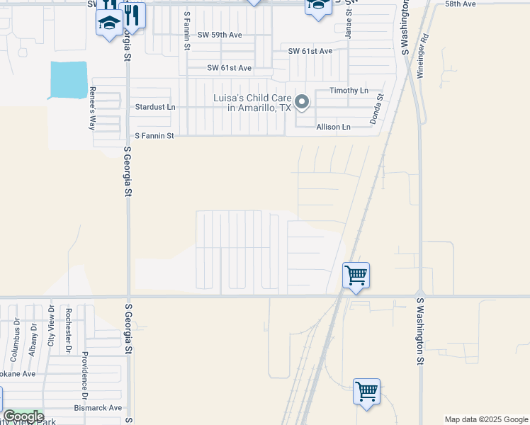 map of restaurants, bars, coffee shops, grocery stores, and more near 6900 Mercury Trail in Amarillo