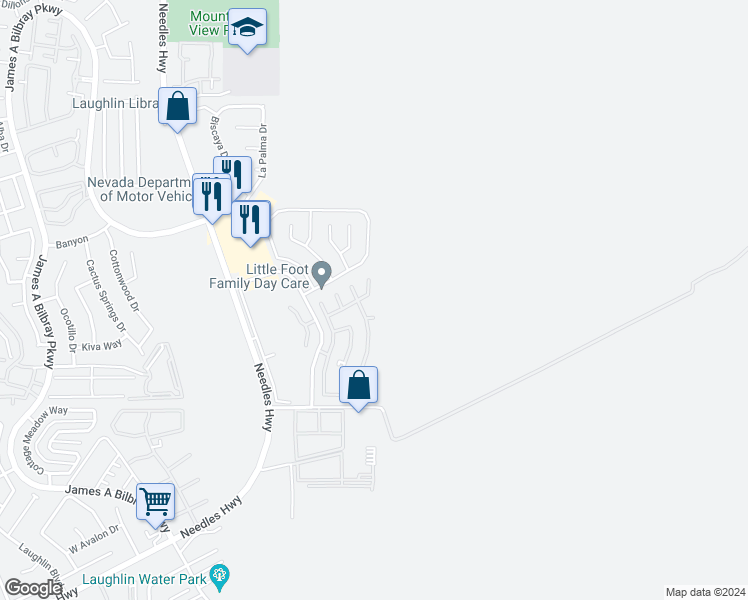 map of restaurants, bars, coffee shops, grocery stores, and more near 1647 Granada St in Laughlin