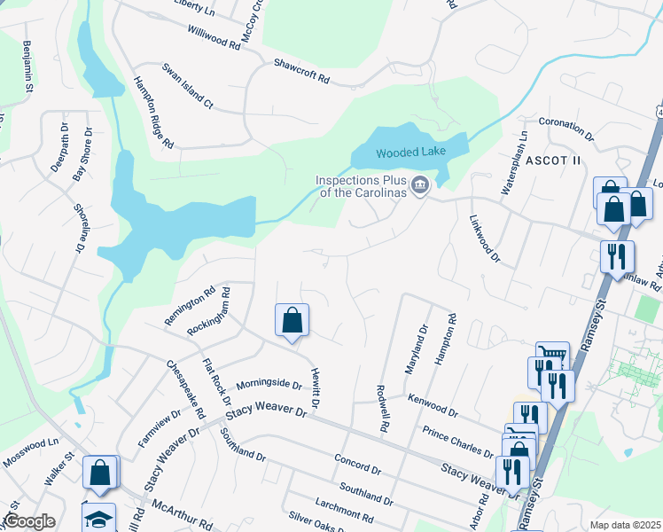 map of restaurants, bars, coffee shops, grocery stores, and more near 3050 McDuffies Mill Road in Fayetteville