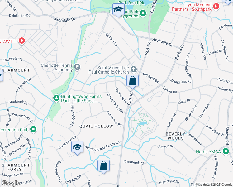 map of restaurants, bars, coffee shops, grocery stores, and more near 3136 Frederick Place in Charlotte