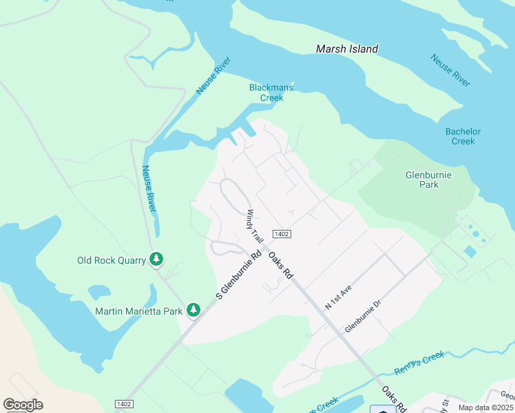 map of restaurants, bars, coffee shops, grocery stores, and more near 3610 Windy Trail in New Bern