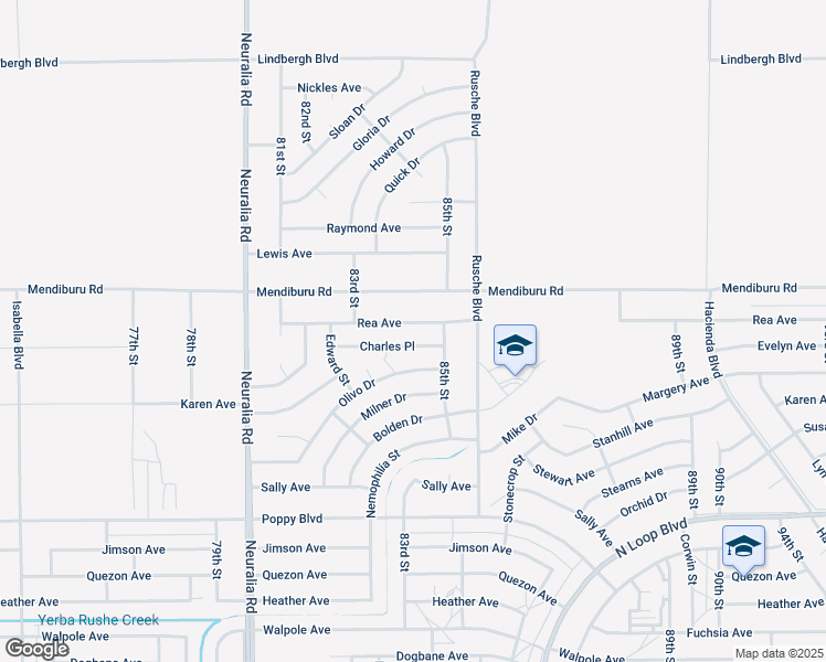 map of restaurants, bars, coffee shops, grocery stores, and more near Rea Avenue in California City