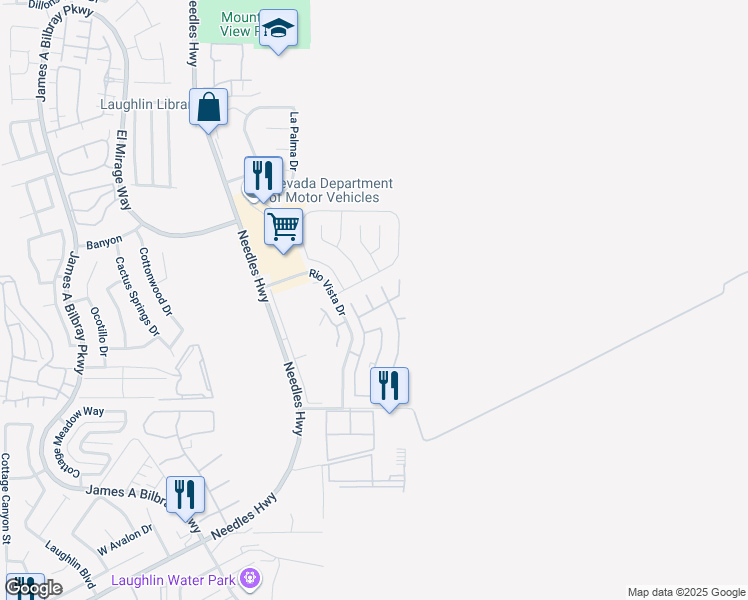 map of restaurants, bars, coffee shops, grocery stores, and more near 3188 Arroya Court in Laughlin