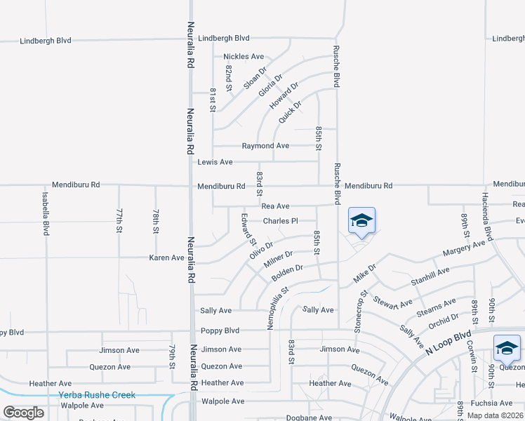 map of restaurants, bars, coffee shops, grocery stores, and more near 8260 Rea Avenue in California City