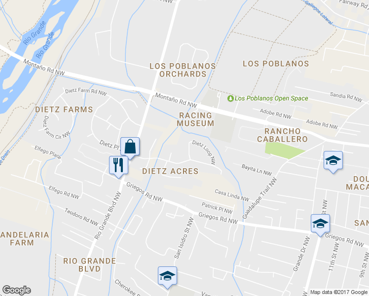map of restaurants, bars, coffee shops, grocery stores, and more near 1773 Dietz Loop Northwest in Los Ranchos de Albuquerque