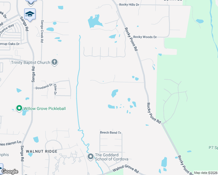 map of restaurants, bars, coffee shops, grocery stores, and more near 9100 Rocky Cannon Road in Memphis