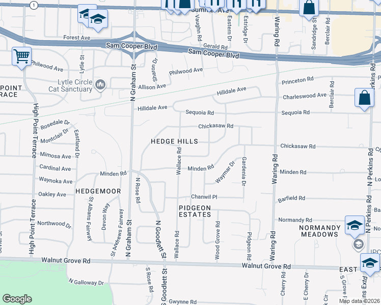 map of restaurants, bars, coffee shops, grocery stores, and more near 4144 Hedge Hills Avenue in Memphis