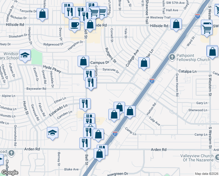 map of restaurants, bars, coffee shops, grocery stores, and more near 5333-5373 West Farmers Avenue in Amarillo