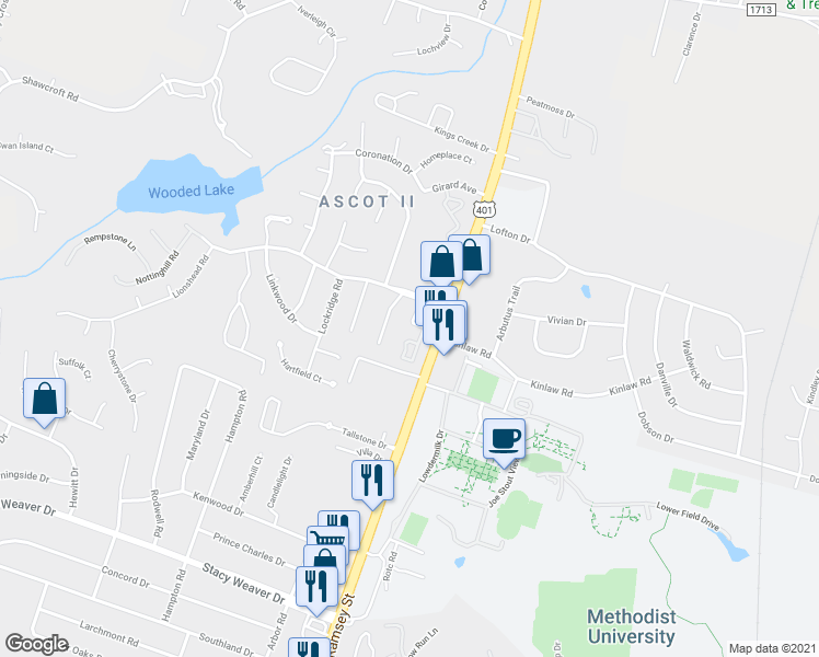 map of restaurants, bars, coffee shops, grocery stores, and more near 176 Aloha Drive in Fayetteville