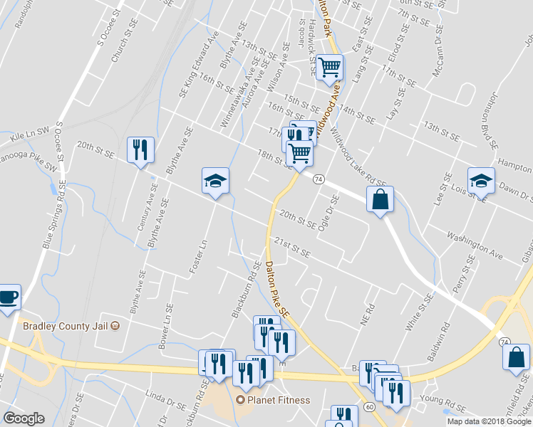 map of restaurants, bars, coffee shops, grocery stores, and more near 1902 Dalton Pike Southeast in Cleveland