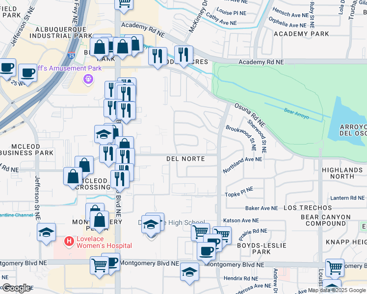 map of restaurants, bars, coffee shops, grocery stores, and more near in Albuquerque