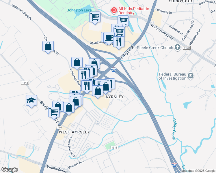 map of restaurants, bars, coffee shops, grocery stores, and more near 9110 Kings Parade Boulevard in Charlotte