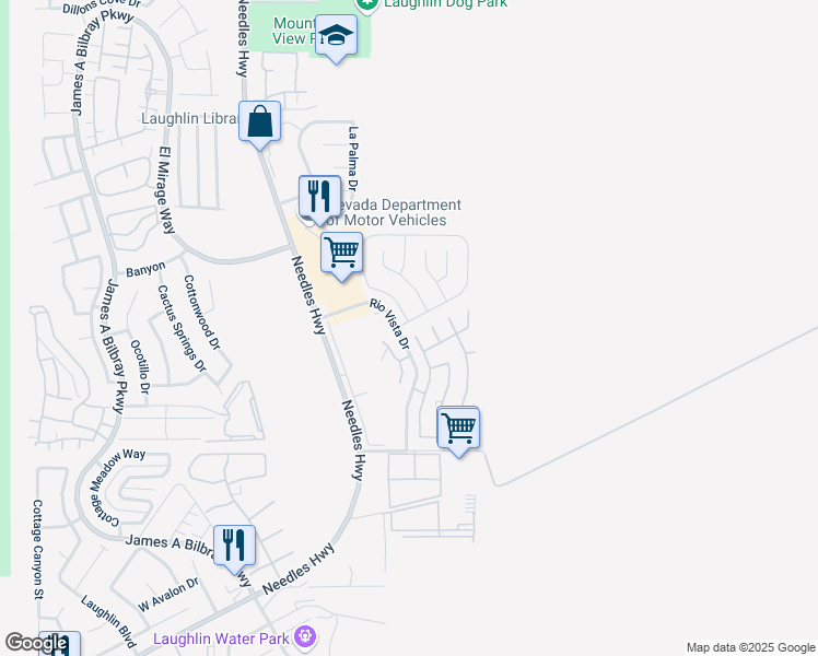 map of restaurants, bars, coffee shops, grocery stores, and more near 1743 West Paloma Avenue in Laughlin