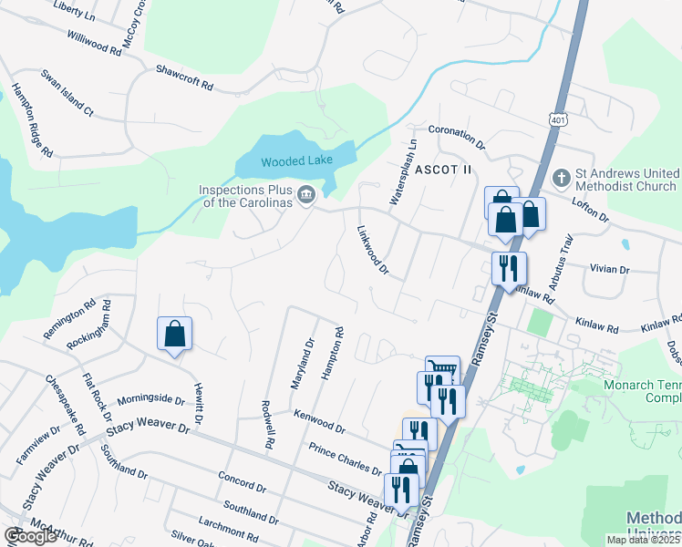 map of restaurants, bars, coffee shops, grocery stores, and more near 412 Bubble Creek Court in Fayetteville