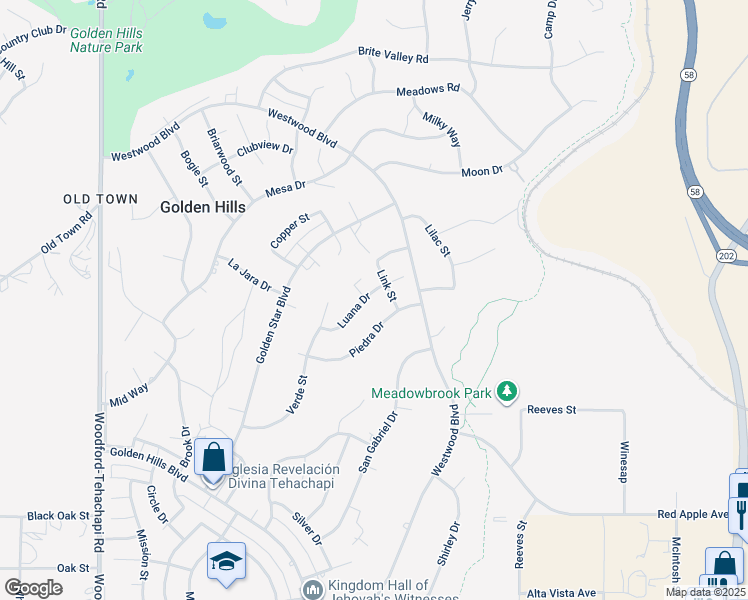 map of restaurants, bars, coffee shops, grocery stores, and more near 19808 Luana Drive in Tehachapi