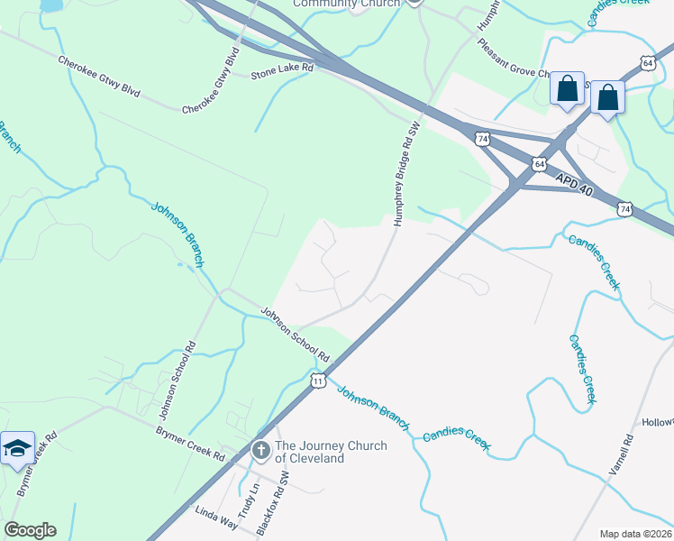 map of restaurants, bars, coffee shops, grocery stores, and more near 160 Mill Cove Lane in McDonald