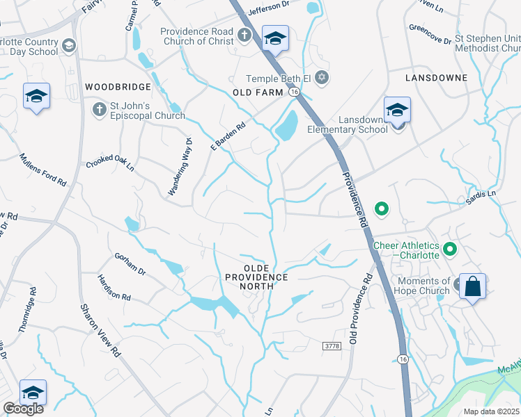 map of restaurants, bars, coffee shops, grocery stores, and more near 1801 Carmel Ridge Road in Charlotte
