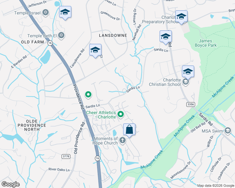 map of restaurants, bars, coffee shops, grocery stores, and more near in Charlotte