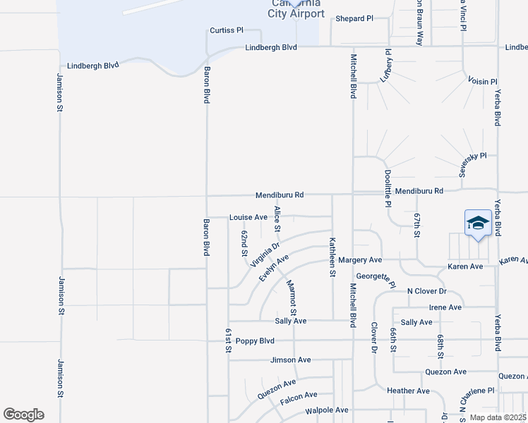 map of restaurants, bars, coffee shops, grocery stores, and more near Louise Avenue in California City