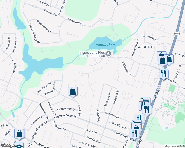 map of restaurants, bars, coffee shops, grocery stores, and more near 427 Lionshead Road in Fayetteville