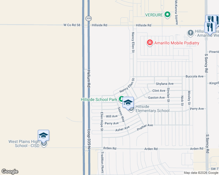 map of restaurants, bars, coffee shops, grocery stores, and more near 6098 Nancy Ellen Street in Amarillo