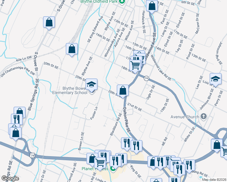 map of restaurants, bars, coffee shops, grocery stores, and more near 802 20th Street Southeast in Cleveland