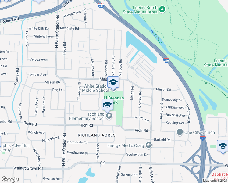 map of restaurants, bars, coffee shops, grocery stores, and more near 5465 Mason Road in Memphis