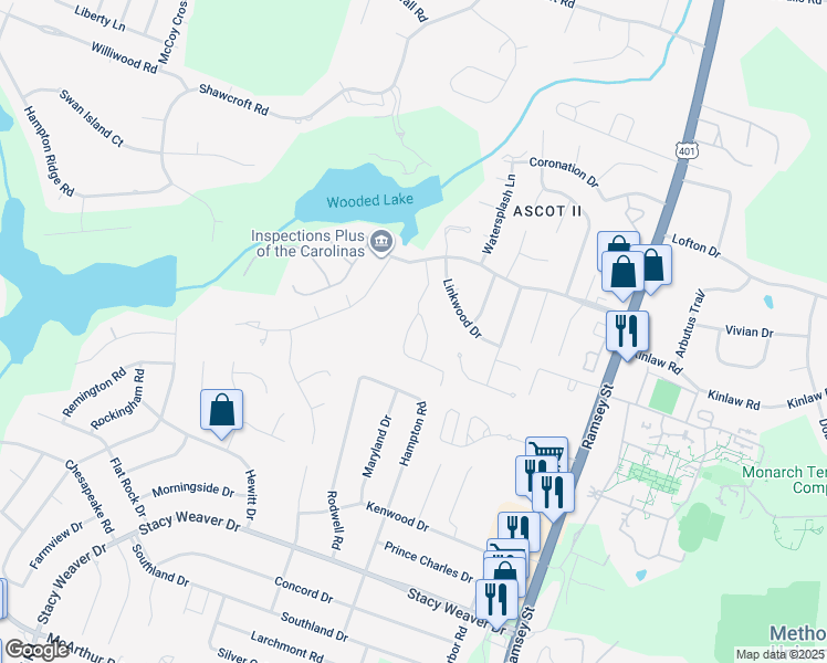 map of restaurants, bars, coffee shops, grocery stores, and more near 412 Bubble Creek Court in Fayetteville
