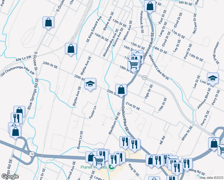 map of restaurants, bars, coffee shops, grocery stores, and more near 802 20th Street Southeast in Cleveland