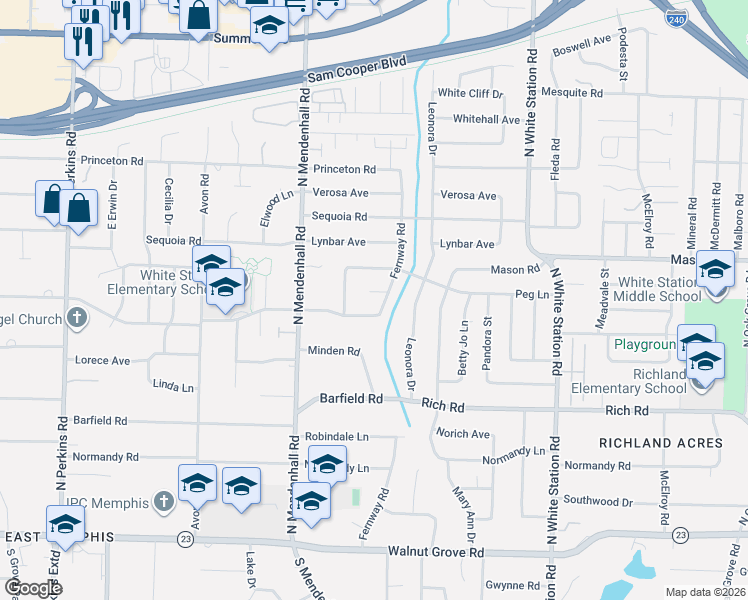 map of restaurants, bars, coffee shops, grocery stores, and more near 5012 Chickasaw Road in Memphis
