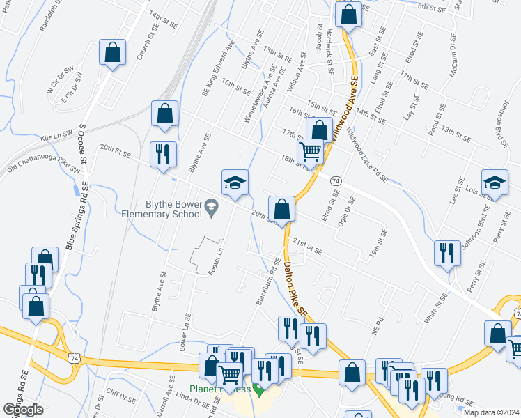 map of restaurants, bars, coffee shops, grocery stores, and more near 739 20th Street Southeast in Cleveland
