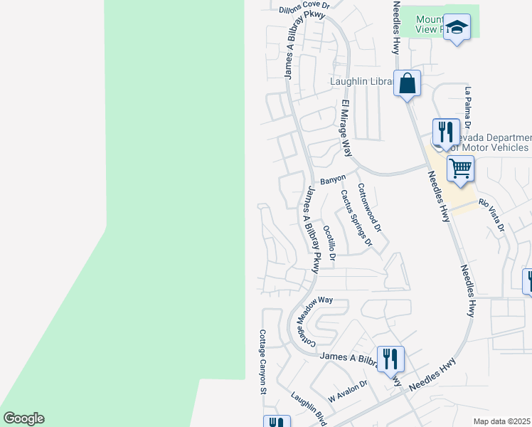 map of restaurants, bars, coffee shops, grocery stores, and more near 3155 Quail Song Drive in Laughlin