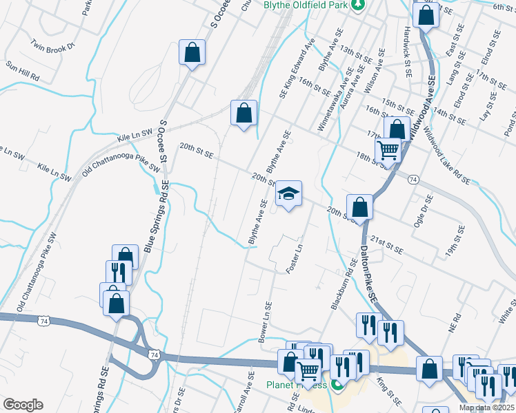 map of restaurants, bars, coffee shops, grocery stores, and more near 2018 Blythe Avenue Southeast in Cleveland