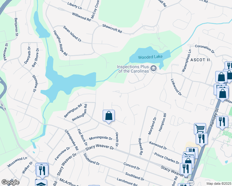 map of restaurants, bars, coffee shops, grocery stores, and more near 517 Lionshead Road in Fayetteville